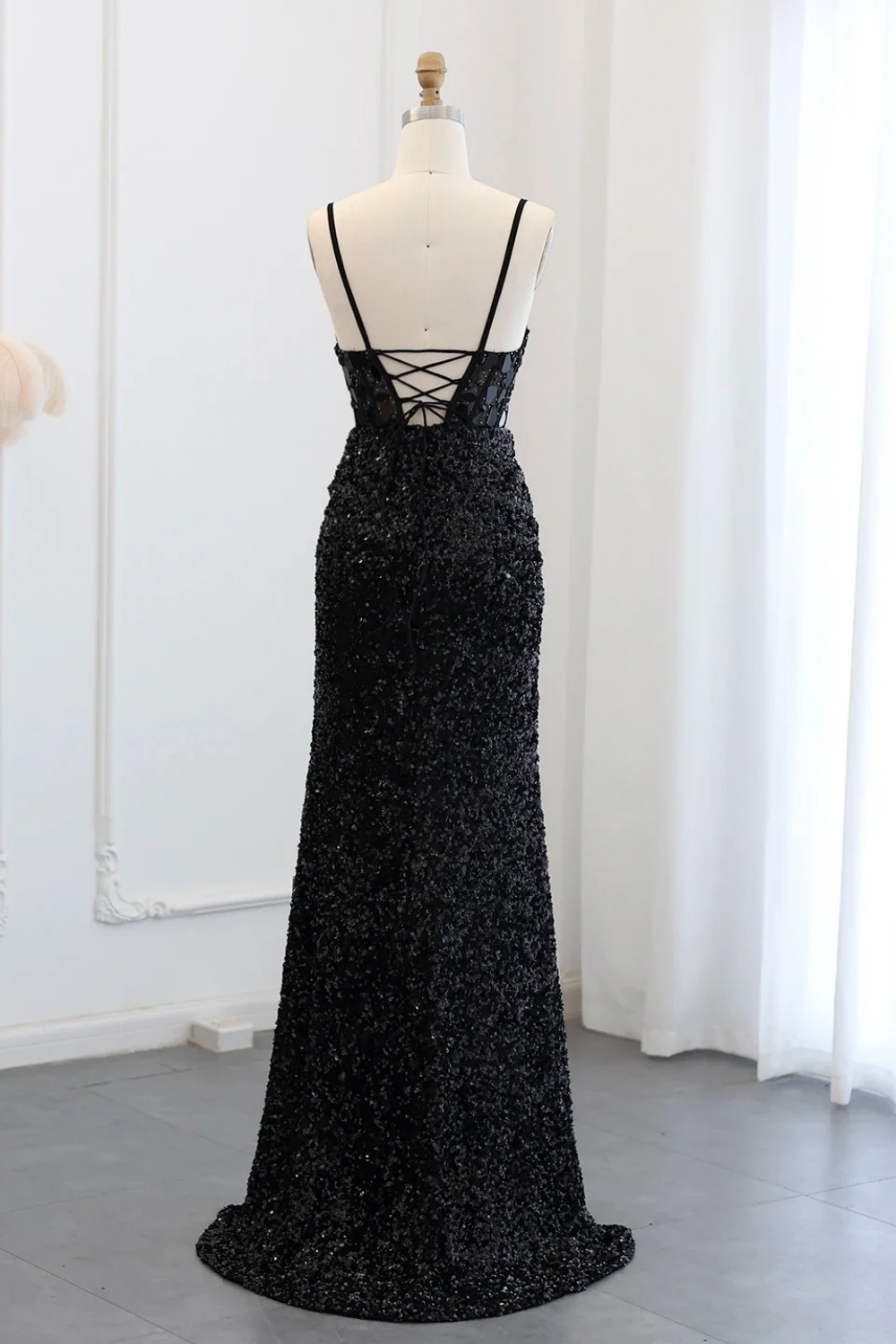 Spaghetti Straps Sequin Mermaid Evening Dresses with Side Slit Glitter Long Party Gowns-newarrivaldress