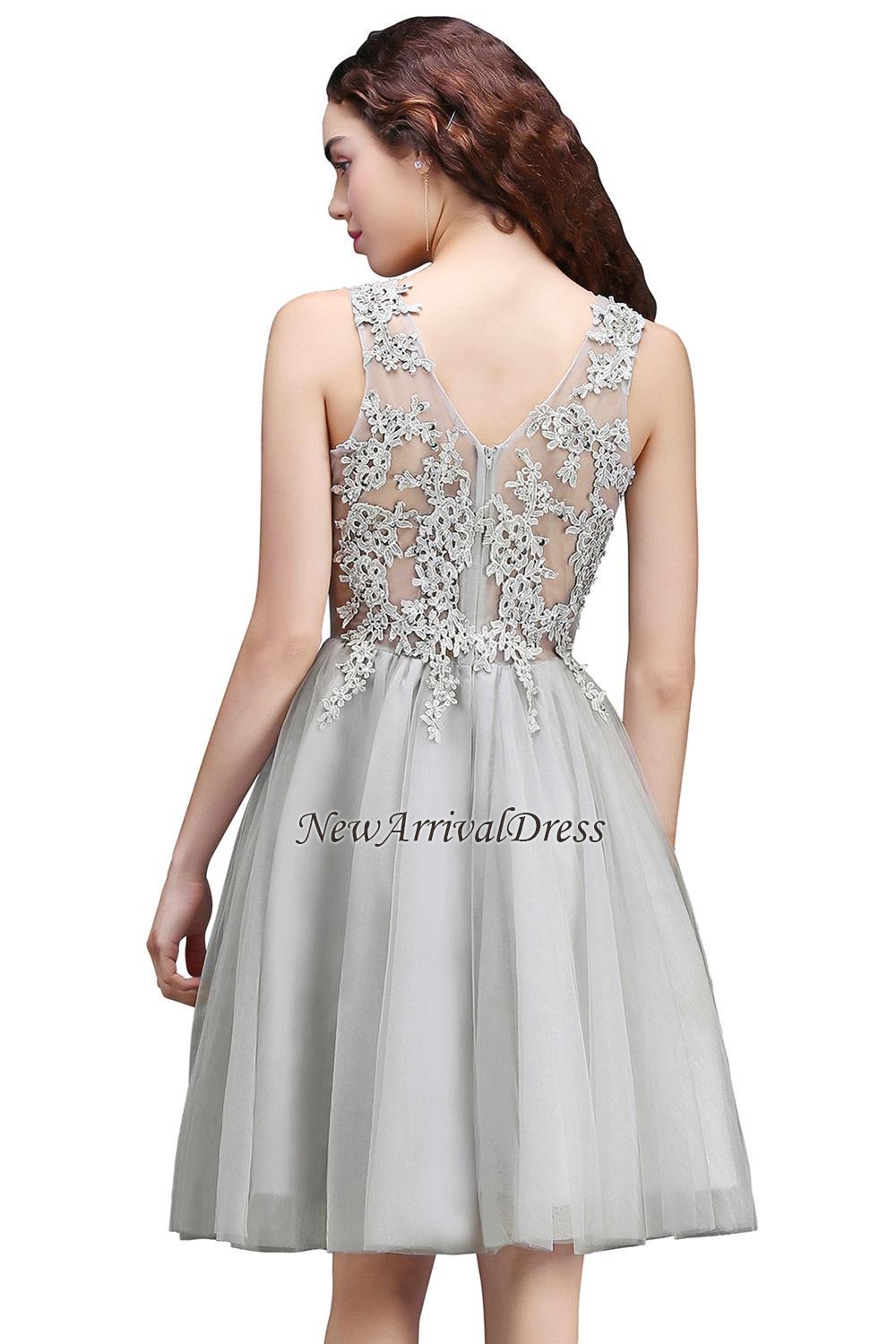 Silver Short Appliques Sleeveless A-Line Tulle Homecoming Dress-newarrivaldress
