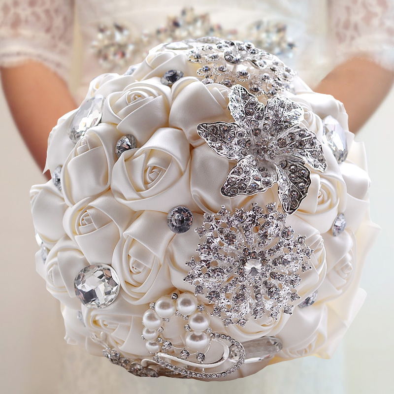 Colorful Silk Rose Crystal Beading Wedding Bouquet-newarrivaldress