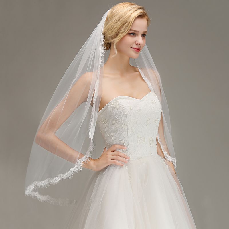 Lace Edge One Layer Wedding Veil with Comb Soft Tulle Bridal Veil-newarrivaldress