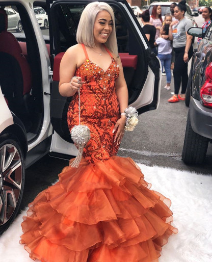 Stylish Spaghetti Straps Sleeveless Lace Appliques Rhinestones Sexy Mermaid Prom Dresses-newarrivaldress