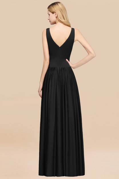 Elegant V-Neck Sleeveless Bridesmaid Dress |Aline Floor Length Bridesmaid Dress With Slit-newarrivaldress