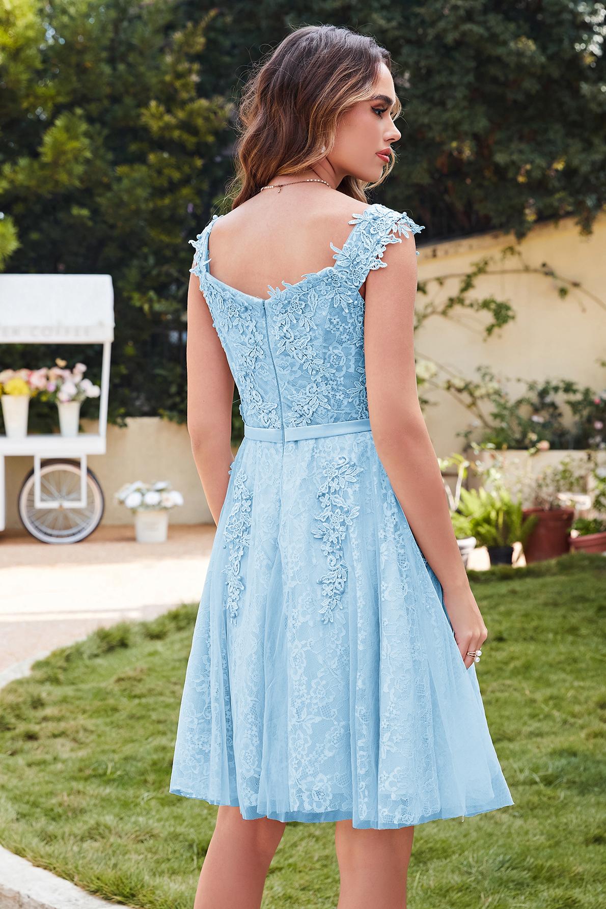 WILMA | Ball Gown Illusion Neckline Tea Length Lace Tulle Dusty Pink Prom Dresses with Beading-newarrivaldress