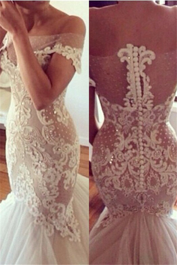 Wedding Dresses Real Sample strapless Tulle Lace Appliques Mermaid Wedding Dresses-newarrivaldress