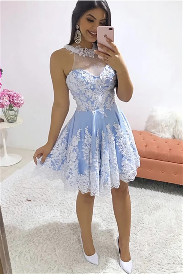 Gorgeous Jewel White Appliques Homecoming Dress | Sleeveless Short A Line Cocktail Dress-newarrivaldress