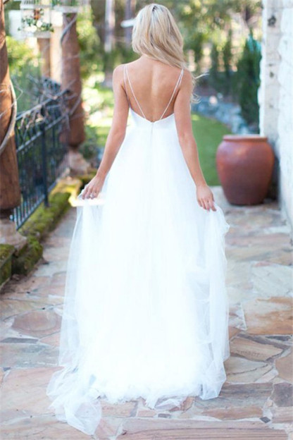 Fluffy Tulle Spaghetti Straps Sexy Wedding Dresses Beach for Summer-newarrivaldress