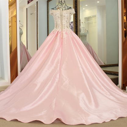 Ball Gown Off-The-Shoulder Court Train Floor-Length Applique Evening Dresses-newarrivaldress