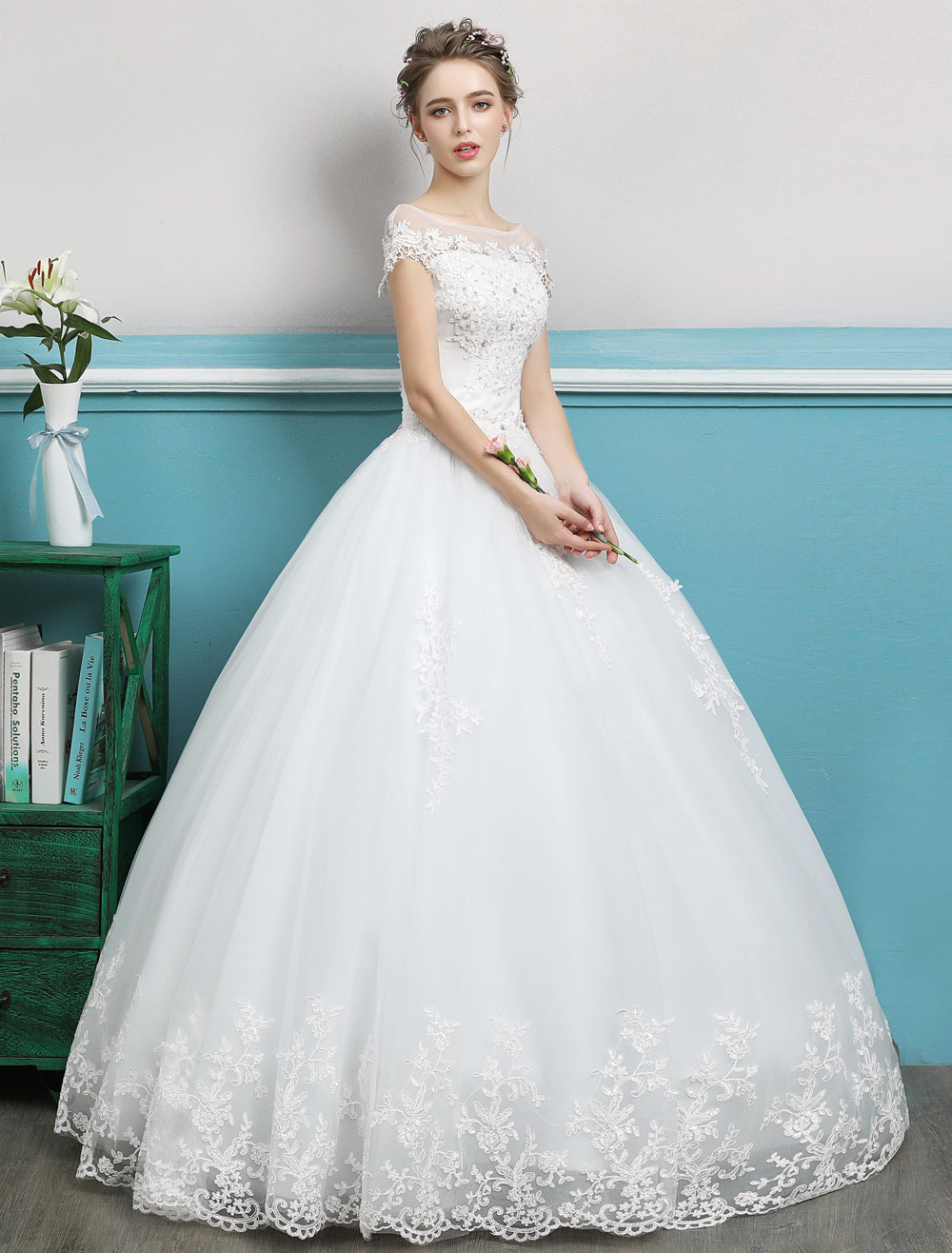 Princess Wedding Dresses Ball Gowns Lace Beaded Ivory Floor Length Bridal Dress-newarrivaldress