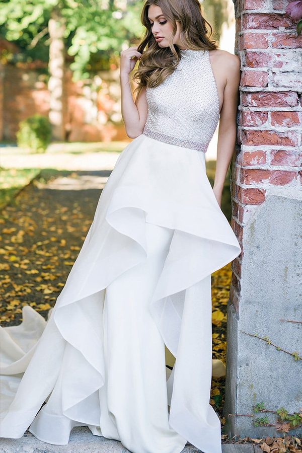 Stylish Halter White Simple Garden Wedding Dress-newarrivaldress