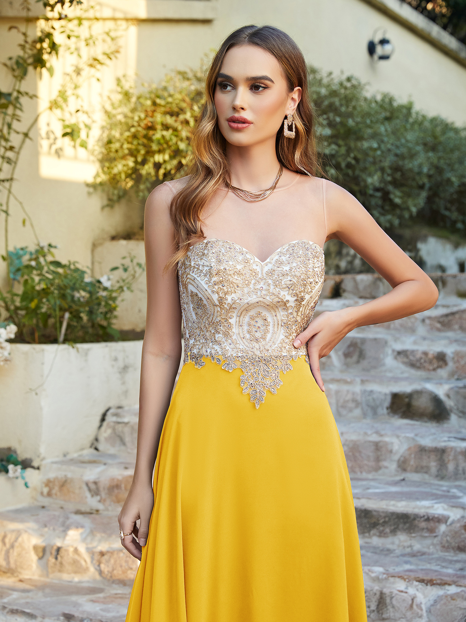 Elegant Sleeveless Chiffon Aline Evening Dress Lace Appliques Formal Dress-newarrivaldress