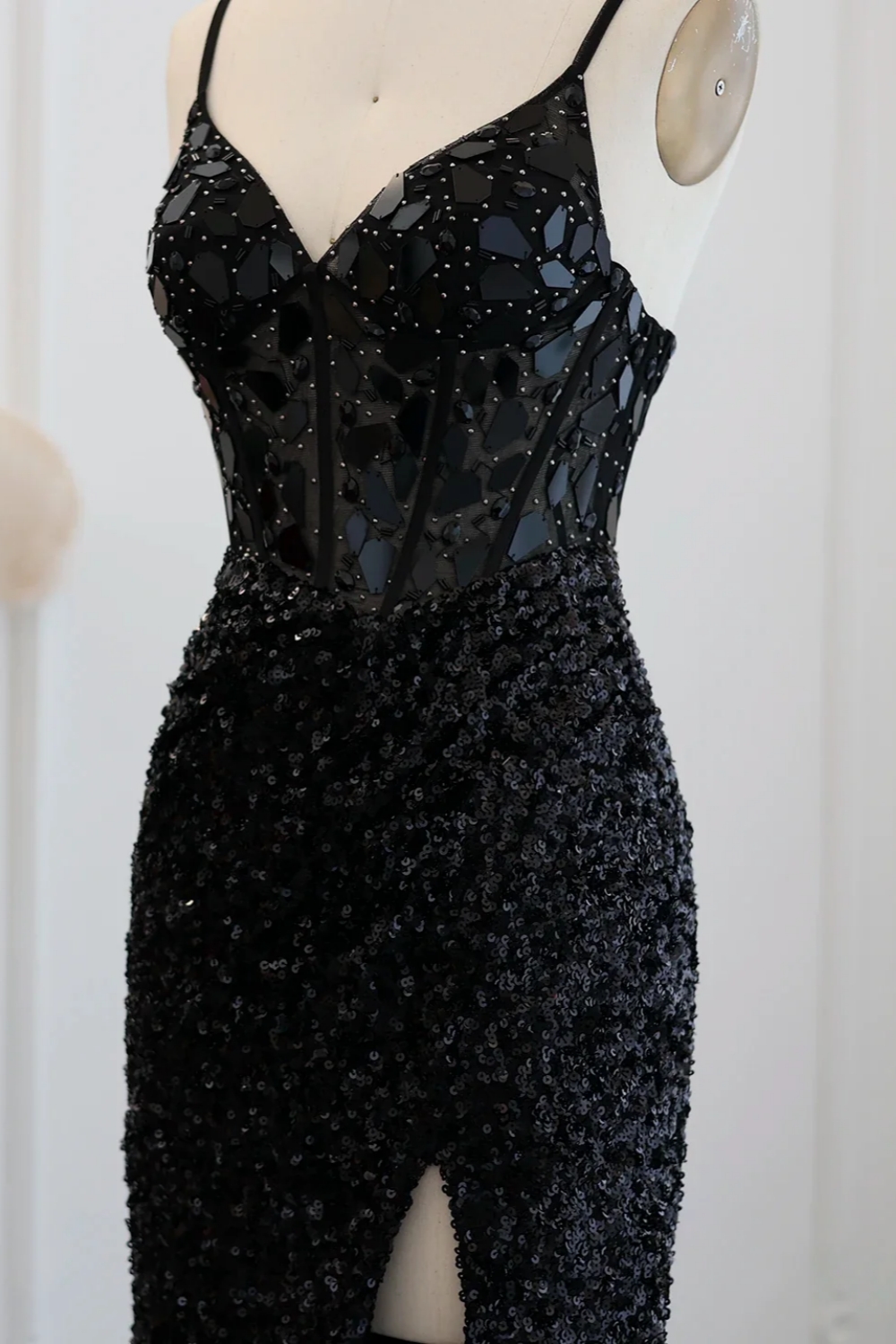 Spaghetti Straps Sequin Mermaid Evening Dresses with Side Slit Glitter Long Party Gowns-newarrivaldress