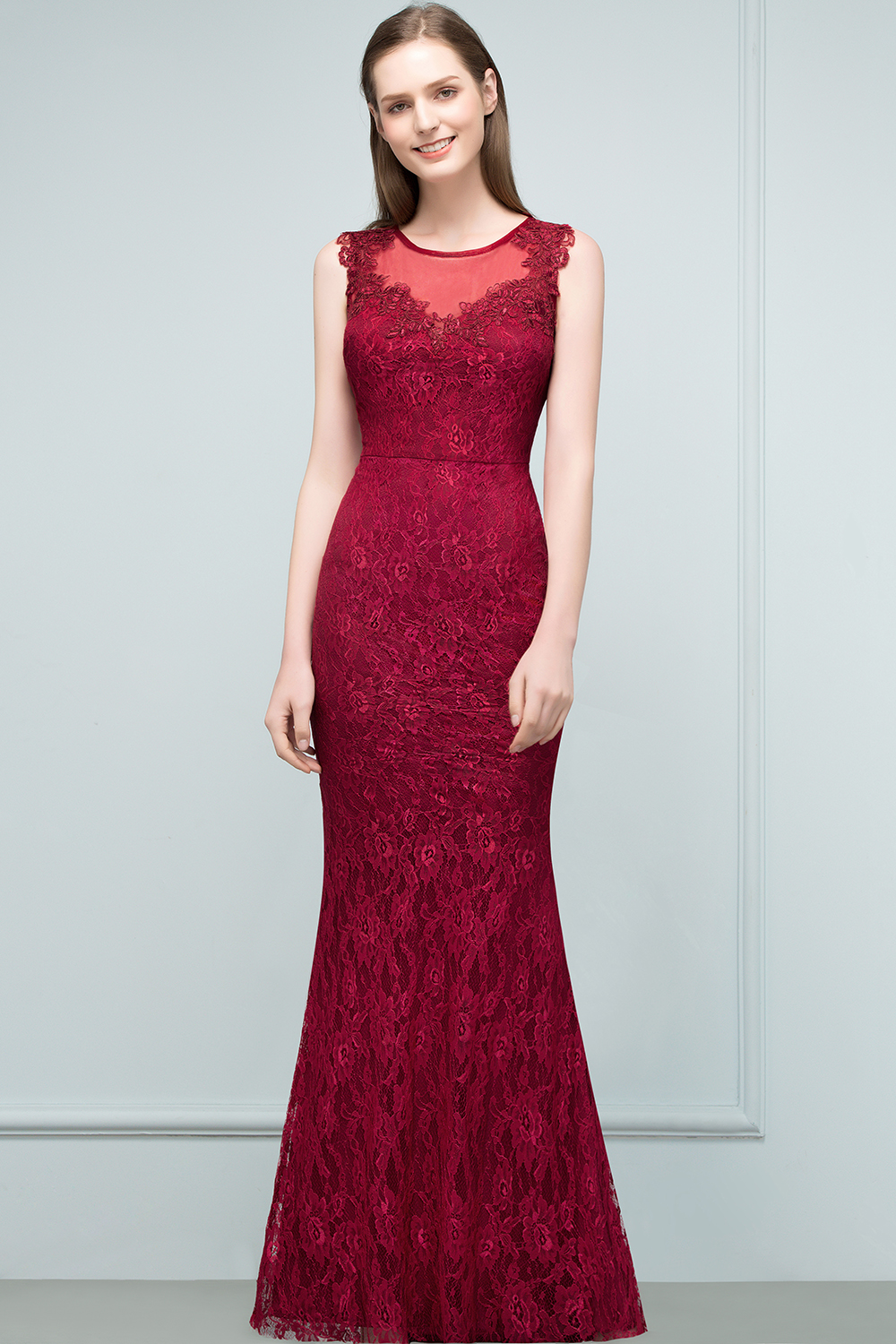 SUSAN | Mermaid Floor Length Sleeveless Lace Burgundy Prom Dresses-newarrivaldress