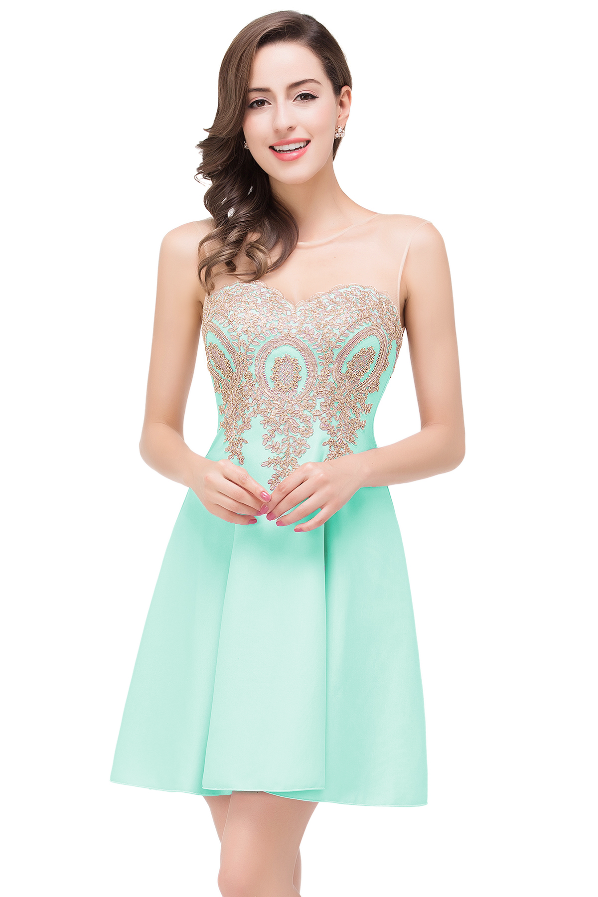ESTHER | A-line Sleeveless Chiffon Short Prom Dresses with Appliques-newarrivaldress