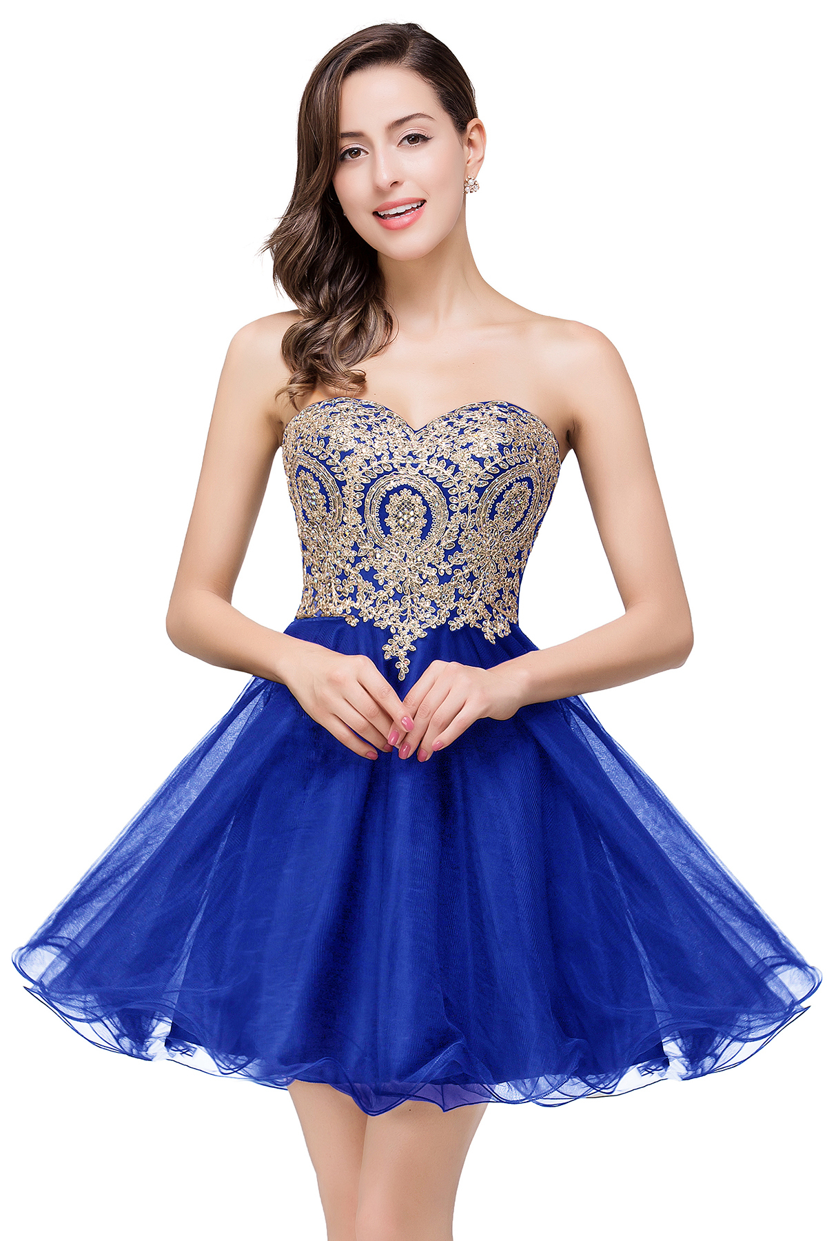 Gabriela | A Line Lace Appliques Sweetheart Short Prom Dresses-newarrivaldress