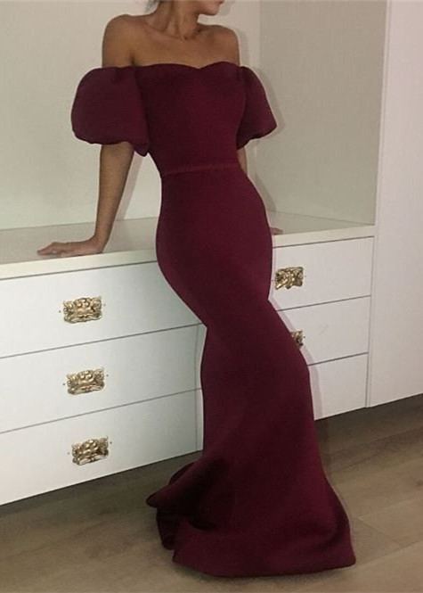 Sexy Burgundy Off-the-shoulder Mermaid Evening Dress | Long Party Gown-newarrivaldress