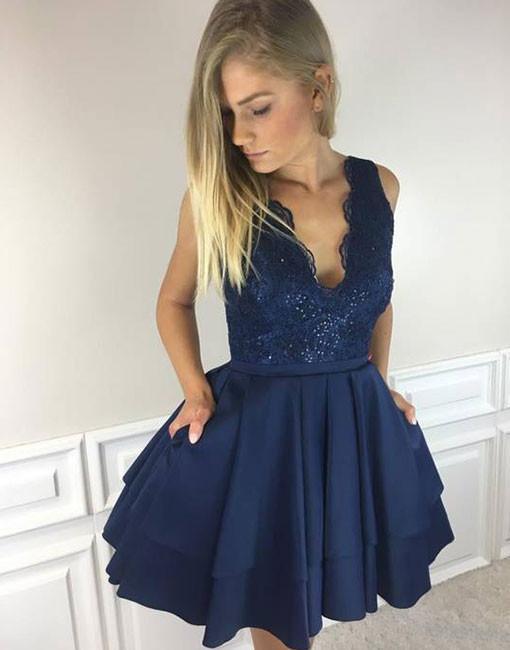 Modest Beadings Straps Sleeveless Short Lace Homecoming Dress-newarrivaldress