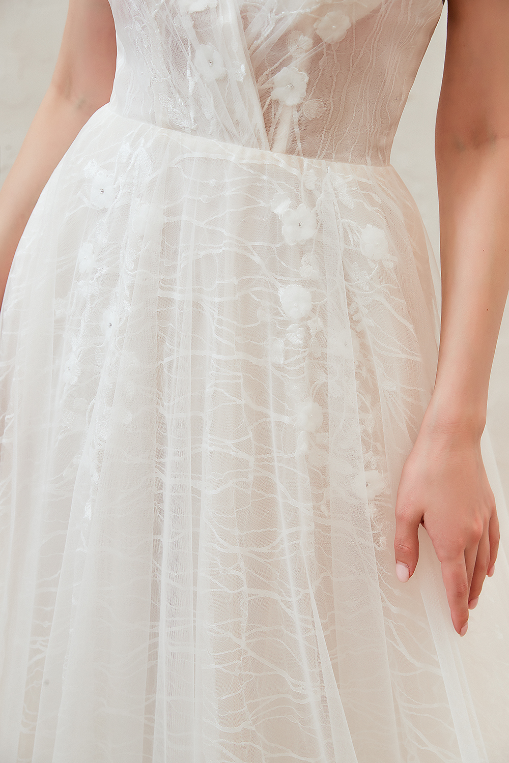 Beautiful V-Neck Aline Wedding Dress Sleeveless Floral Beach Wedding Gown-newarrivaldress