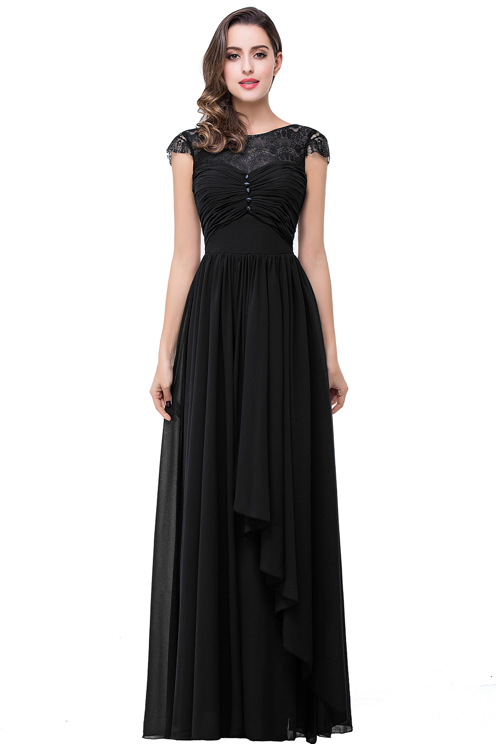 ELLEN | A-line Short Sleeves Chiffon Bridesmaid Dresses with Ribbon Bow-newarrivaldress
