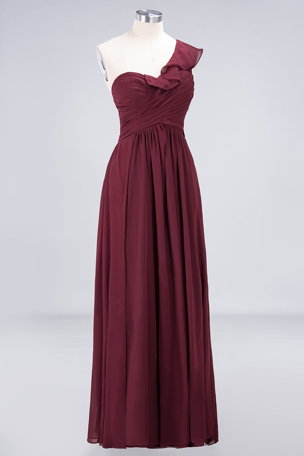 Elegant Princess Chiffon One-Shoulder Sweetheart Sleeveless Floor-Length Bridesmaid Dress with Ruffles-newarrivaldress
