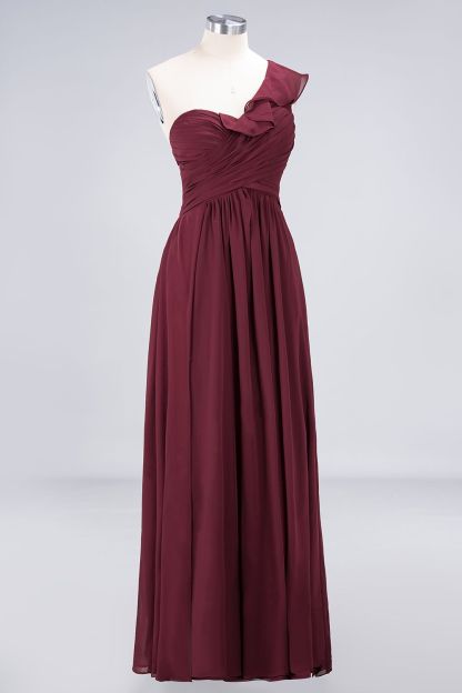 Elegant Princess Chiffon One-Shoulder Sweetheart Sleeveless Floor-Length Bridesmaid Dress with Ruffles-newarrivaldress