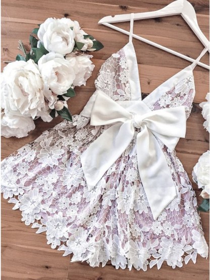 Spaghetti-Strap Homecoming Dresses V-Neck Classic Cocktail Dresses-newarrivaldress