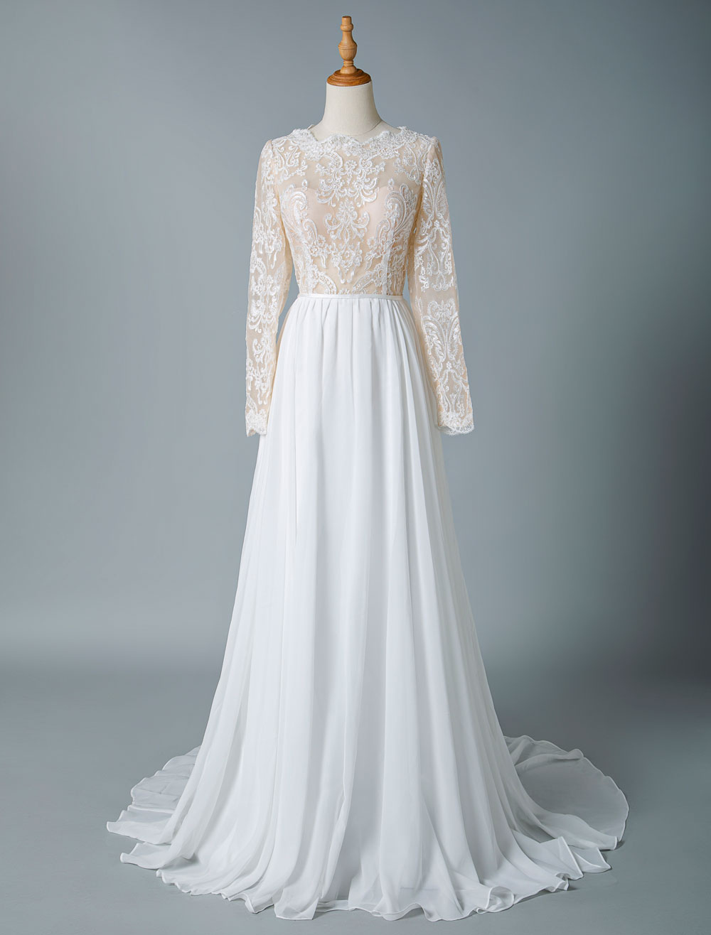 Boho Wedding Dresses 2021 Jewel Neck Long Sleeve A Line Floor Length Chffion Bridal Dress For Beach Wedding-newarrivaldress