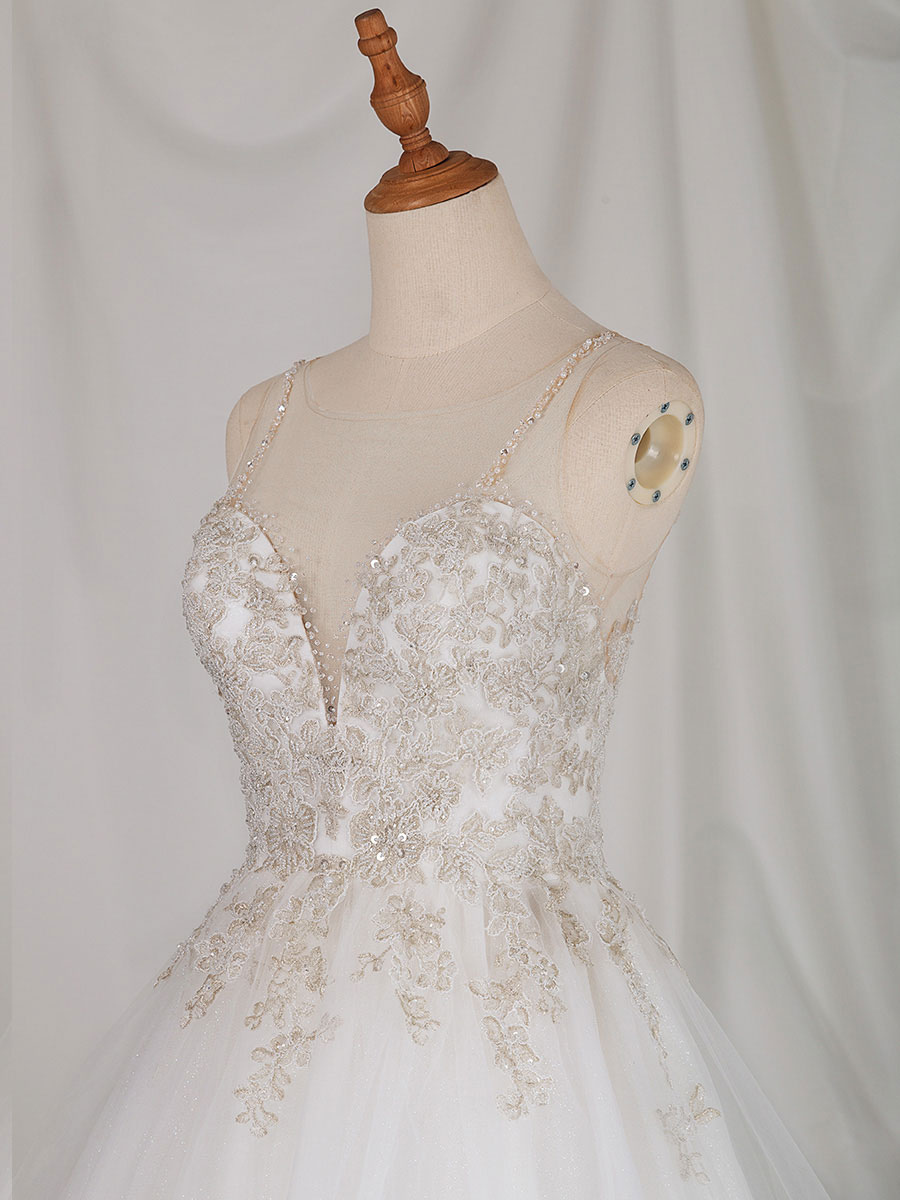 Ivory Simple Wedding Dress A-Line V-Neck Sleeveless Backless Long Lace Bridal Dresses-newarrivaldress