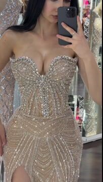 Sleeveless Strapless Beading Mermaid Long Prom Dress With High Split