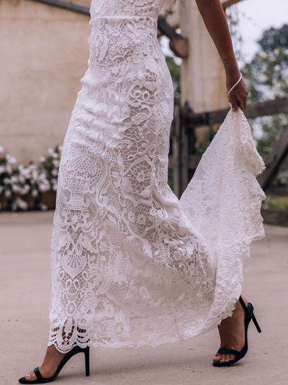 Boho Wedding Dress 2021 Sheath High Neck Sleeveless Floor Length Bridal Gown-newarrivaldress