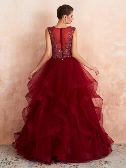 Ball Gown Wedding Dress Princess Floor Length V Neck Sleeveless Sequins Tulle Bridal Dresses-newarrivaldress