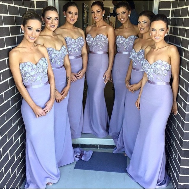 Elegant Lavender Sweetheart Lace Wedding Party Dresses Popular Custom Made Sash Long Bridesmaid Dress BO7784-newarrivaldress