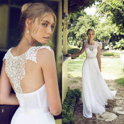 Beach Chiffon Sleeveless Summer Long Glamorous Wedding Dress-newarrivaldress