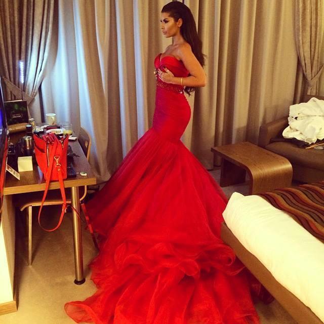 Sexy red Sweetheart Evening DressMermaid Beadings With Train-newarrivaldress