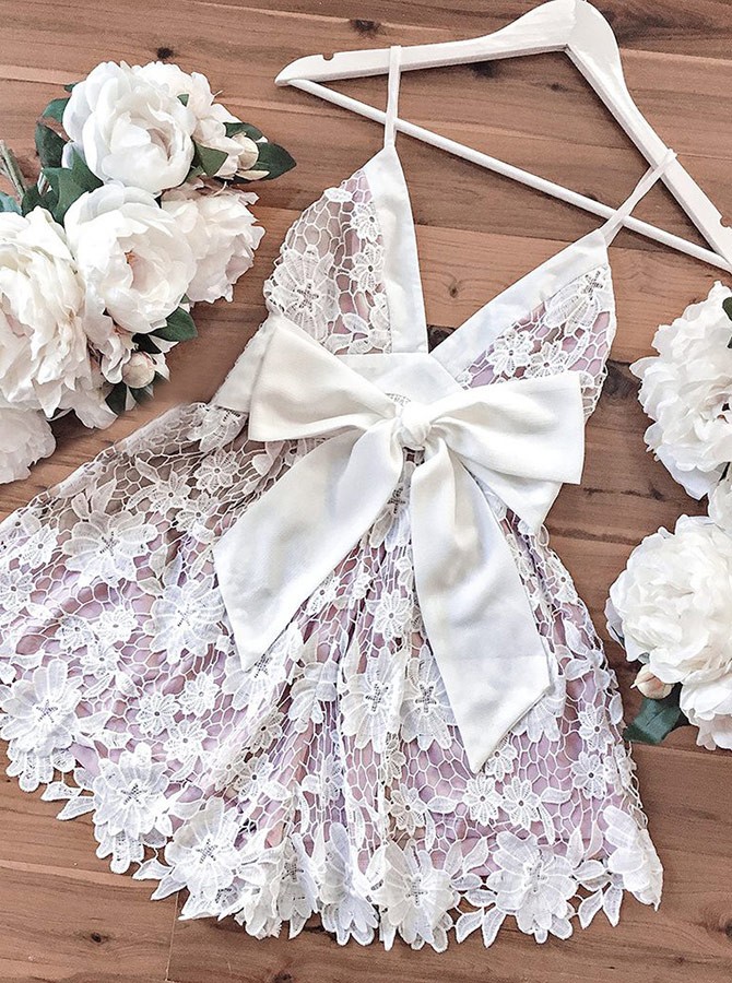 Delicate Lace Spaghetti Strap Homecoming Dress | Sexy Short Cocktail Dress-newarrivaldress