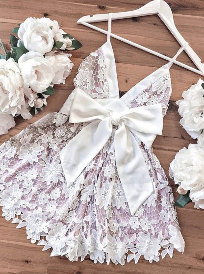 Delicate Lace Spaghetti Strap Homecoming Dress | Sexy Short Cocktail Dress-newarrivaldress