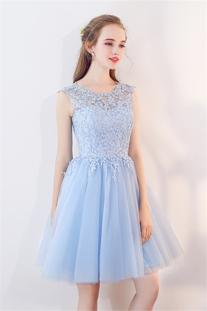 MARCIA | A-line Sleeveless Short Appliqued Top Tulle Homecoming Dresses-newarrivaldress