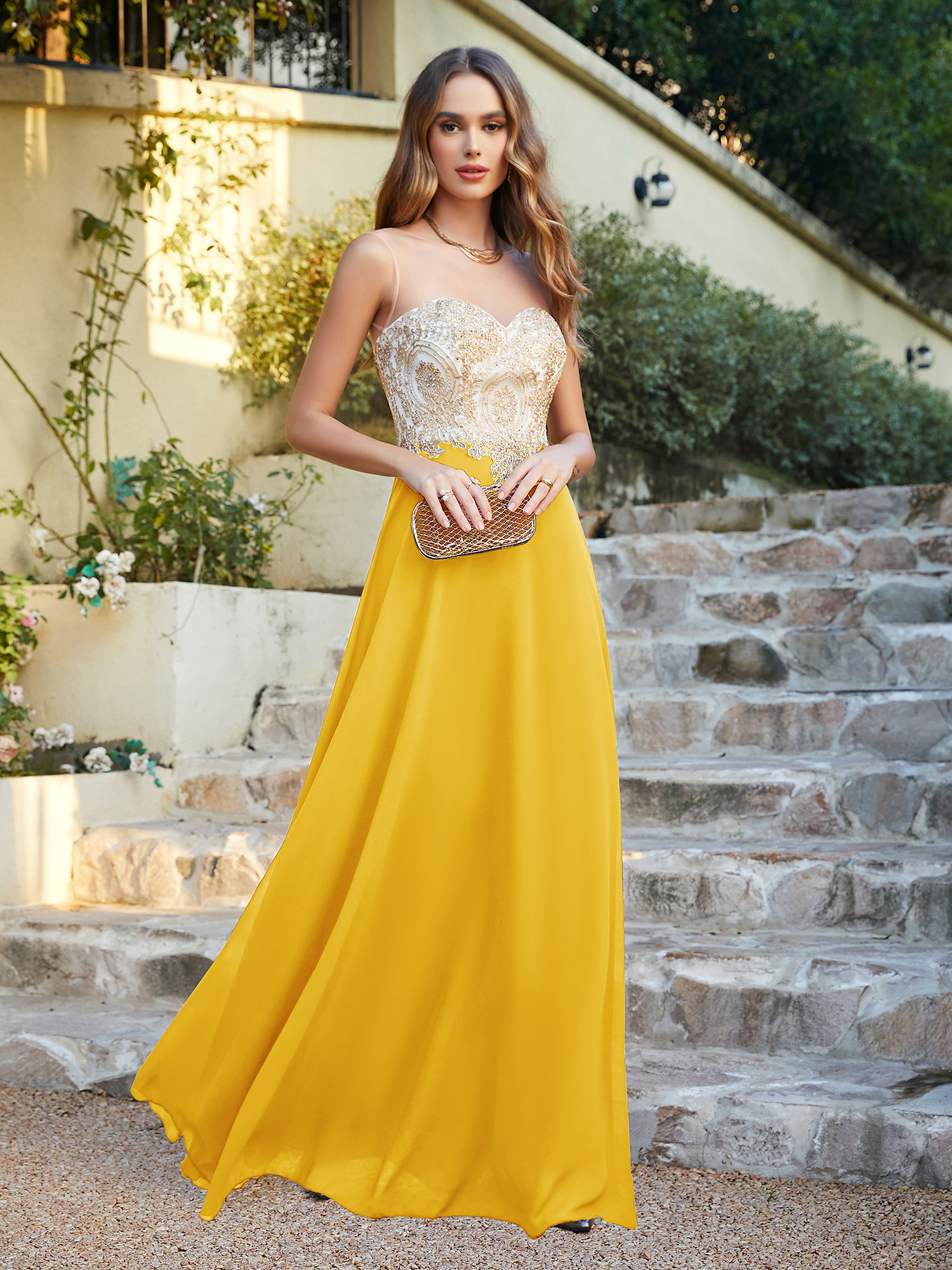 Elegant Sleeveless Chiffon Aline Evening Dress Lace Appliques Formal Dress-newarrivaldress