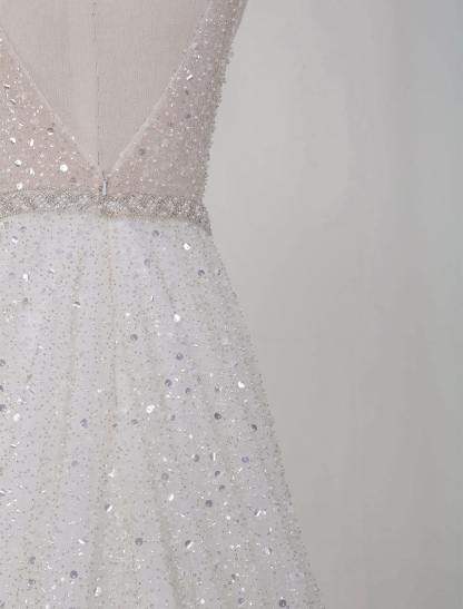 Ivory Simple Wedding Dress Lace V-Neck Sleeveless Backless Lace A-Line Long Bridal Gowns-newarrivaldress