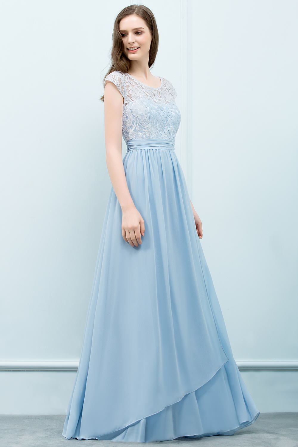 SHIRLEY | A-line Long Cap Sleeves Lace Top Chiffon Bridesmaid Dresses-newarrivaldress
