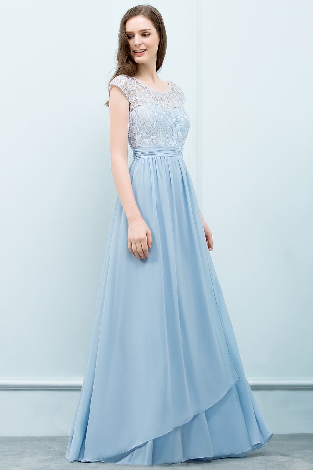 SHIRLEY | A-line Long Cap Sleeves Lace Top Chiffon Bridesmaid Dresses-newarrivaldress