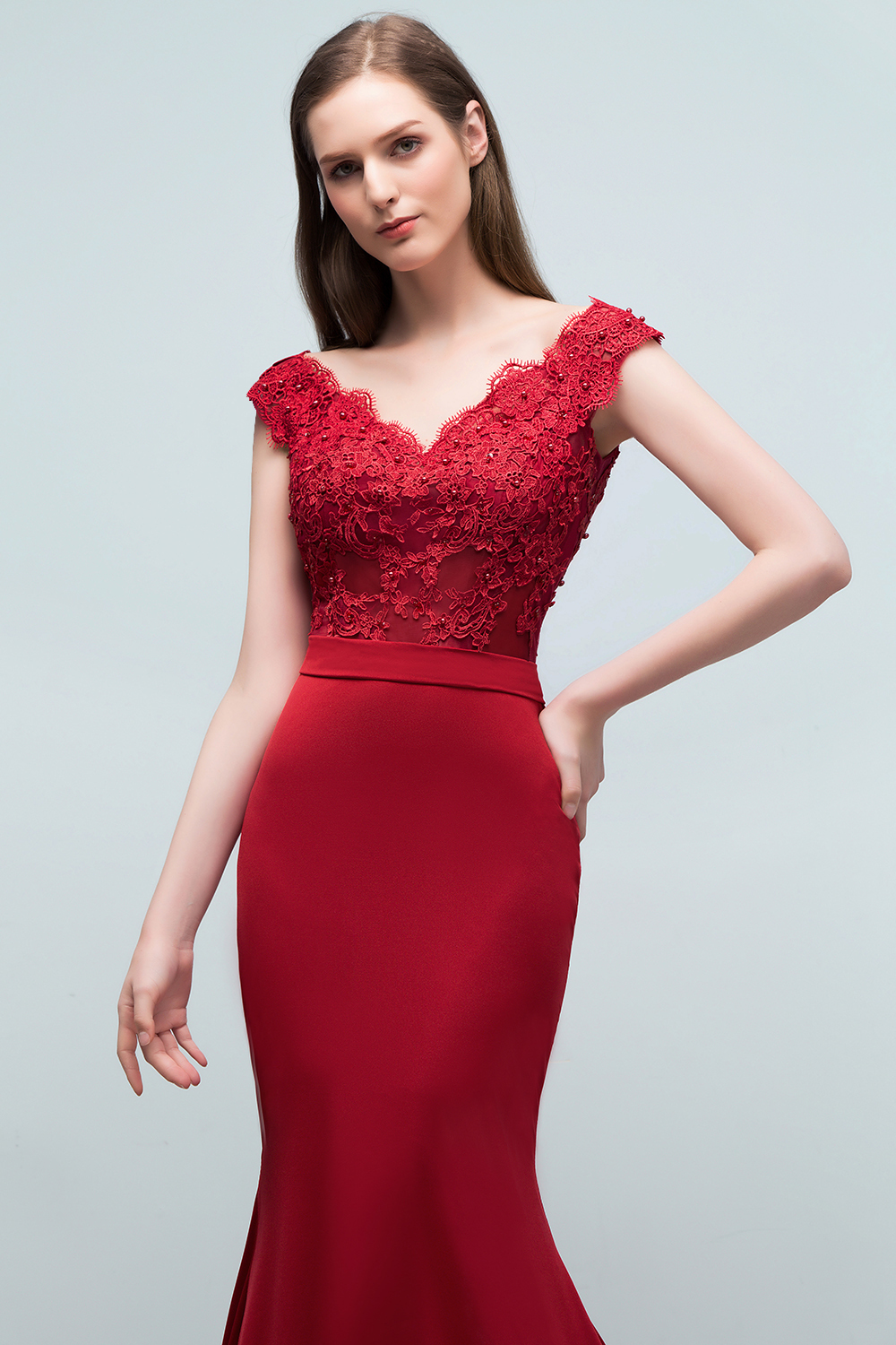 JOURNEY | Mermaid Floor Length V-neck Appliques Beads Prom Dresses with Sash-newarrivaldress