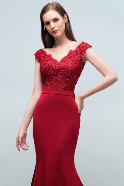 JOURNEY | Mermaid Floor Length V-neck Appliques Beads Prom Dresses with Sash-newarrivaldress