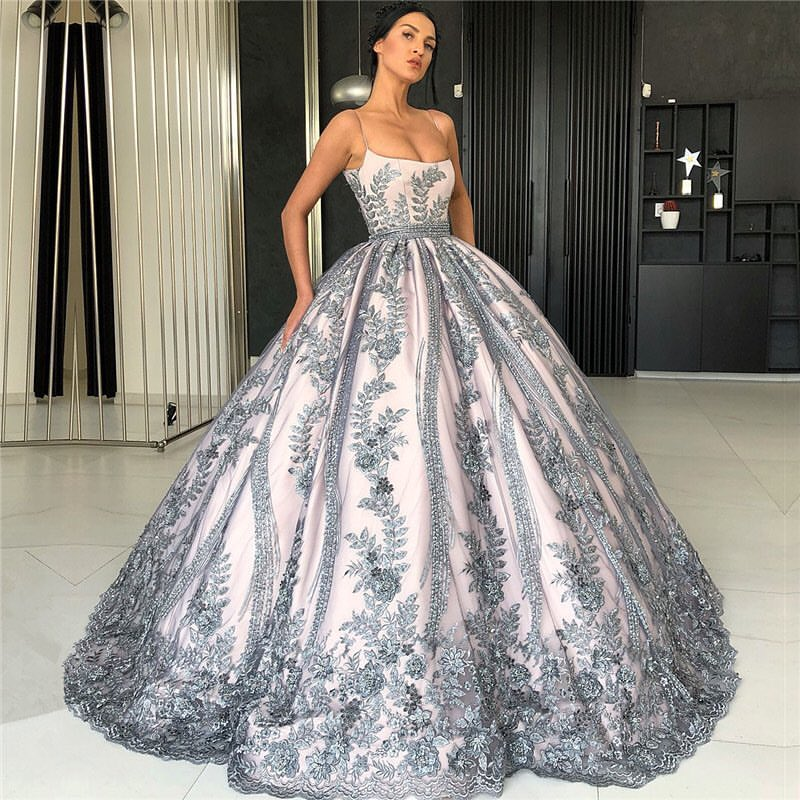 Spaghetti Straps Lace Appliques Evening Dresses | Luxury Princess Ball Gown Prom Dress 2021-newarrivaldress