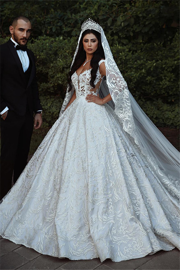 Elegant Lace Straps Wedding Dresses | 2021 Luxury Open Back Sleeveless Bridal Gowns-newarrivaldress