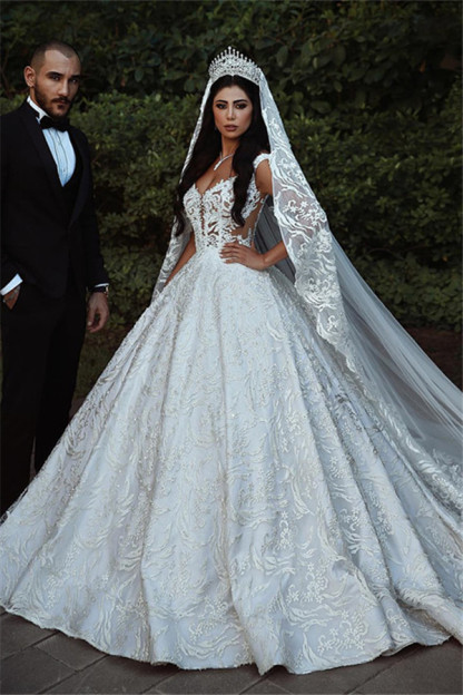 Elegant Lace Straps Wedding Dresses | 2021 Luxury Open Back Sleeveless Bridal Gowns-newarrivaldress