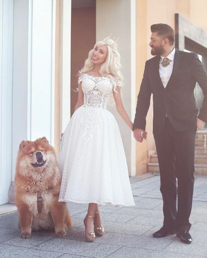 Off The Shoulder Wedding Dresses Short | Lace Appliques Tea Length Bridal Gowns-newarrivaldress