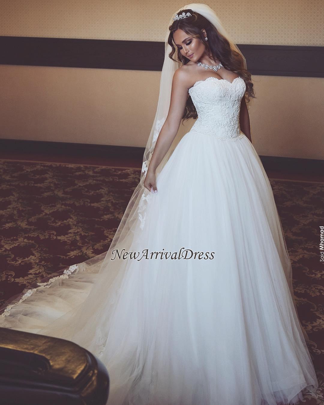 Sexy Sleeveless Tulle Sweetheart New Arrival Lace Gorgeous Long Elegant Wedding Dresses-newarrivaldress
