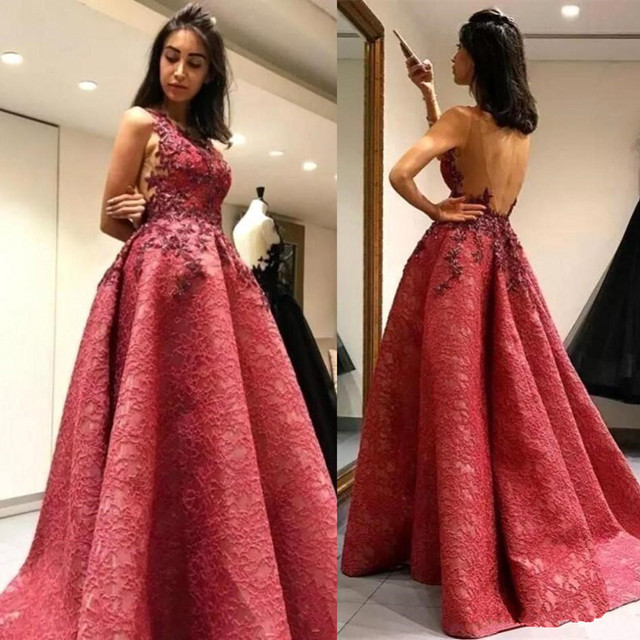 Gorgeous Lace Appliques A-line Open Back Evening Gown-newarrivaldress