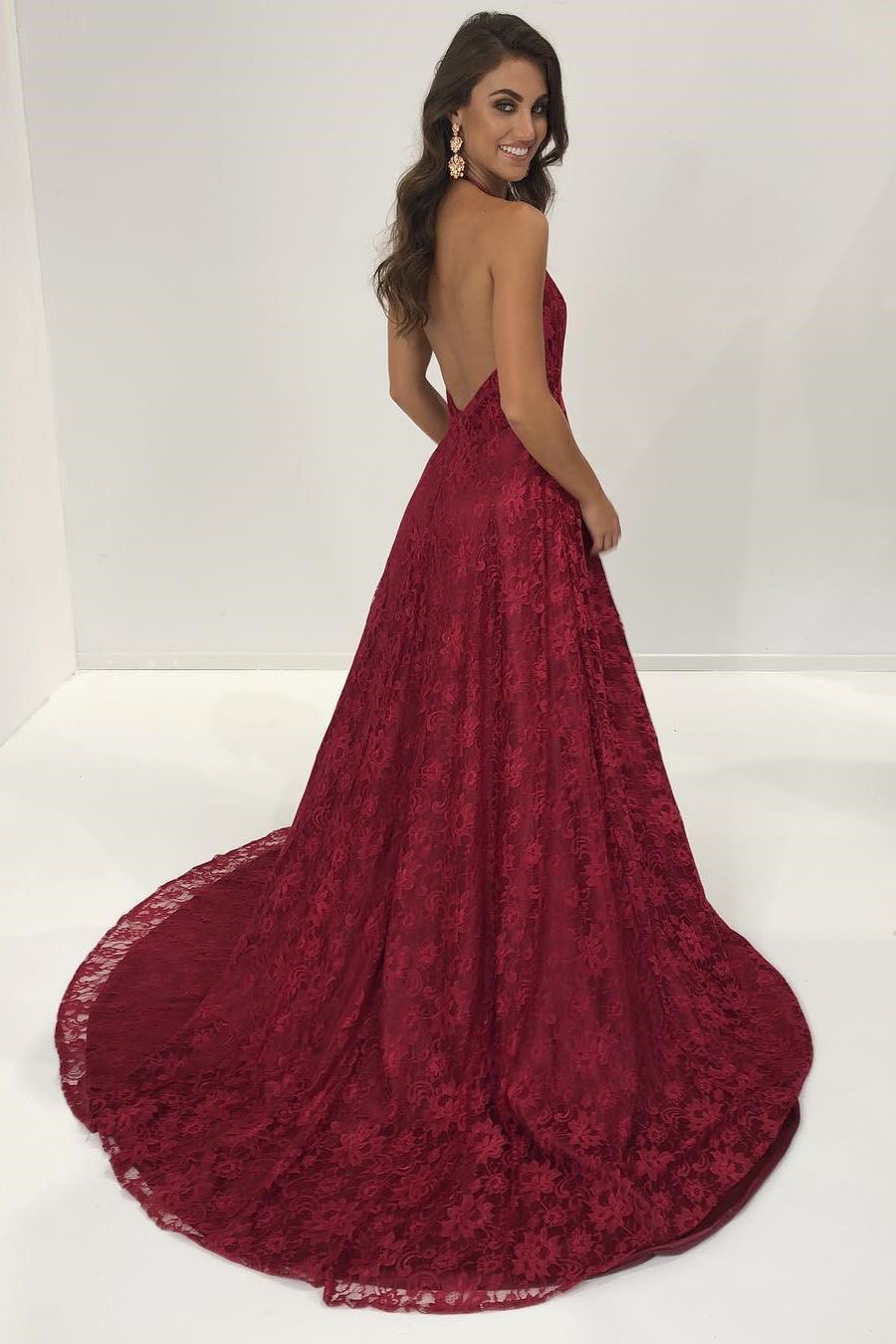 Modest Lace Red Spaghetti Strap Prom Dress | Front Split Formal Dress BA9243-newarrivaldress