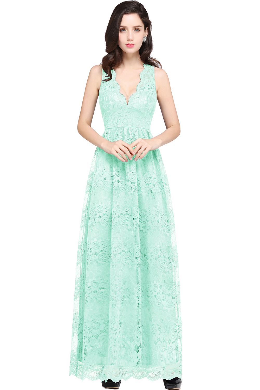 CHAYA | Sheath V-neck Floor-length Lace Navy Blue Prom Dress-newarrivaldress